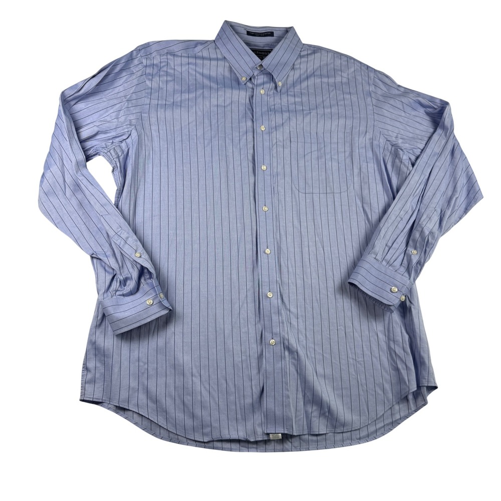 Paul Fredrick Mens 17-36 Blue Striped Long Sleeve Button Down Shirt Classic Fit